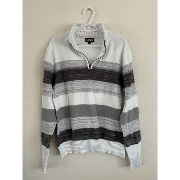 Carbon Men's Black White Gray Long‎ Sleeve Sweater Pullover Size Large - Picture 1 of 8